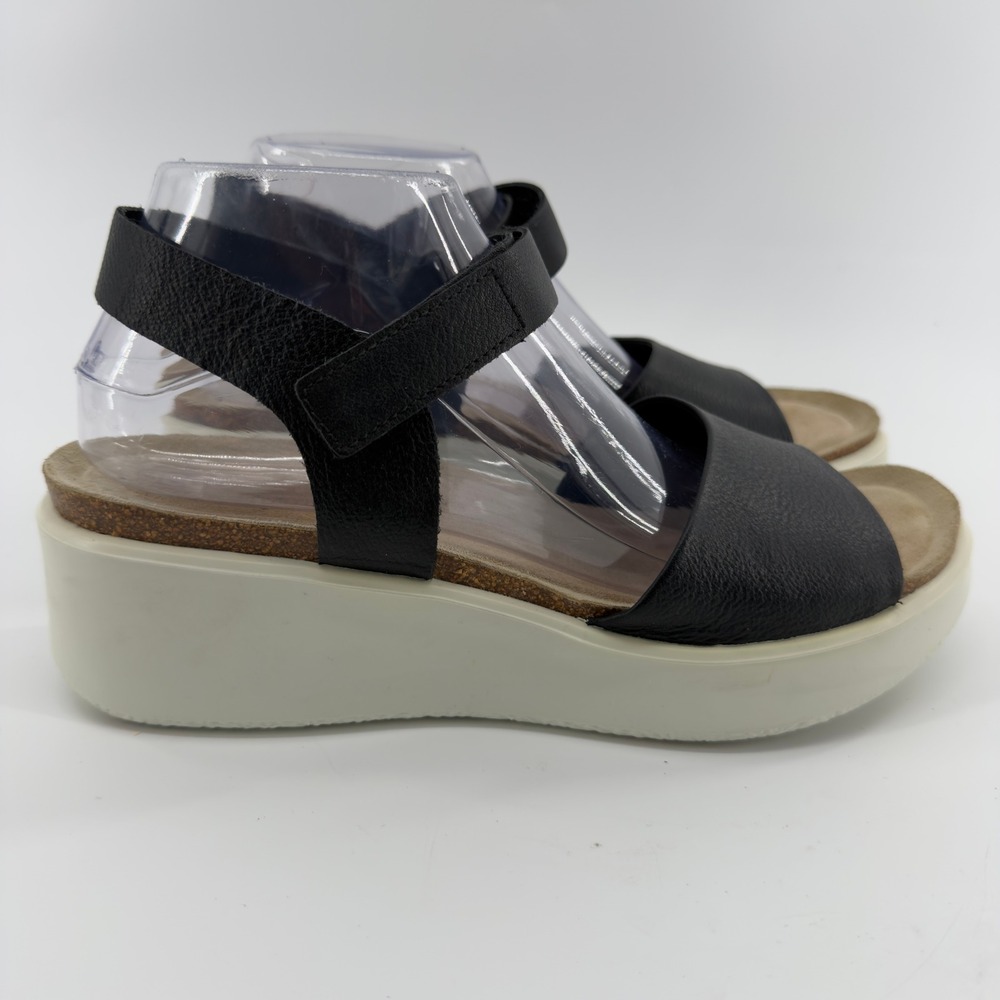 ECCO Corksphere Wedge Sandals Black Leather Platform Ankle Strap Womens 41
